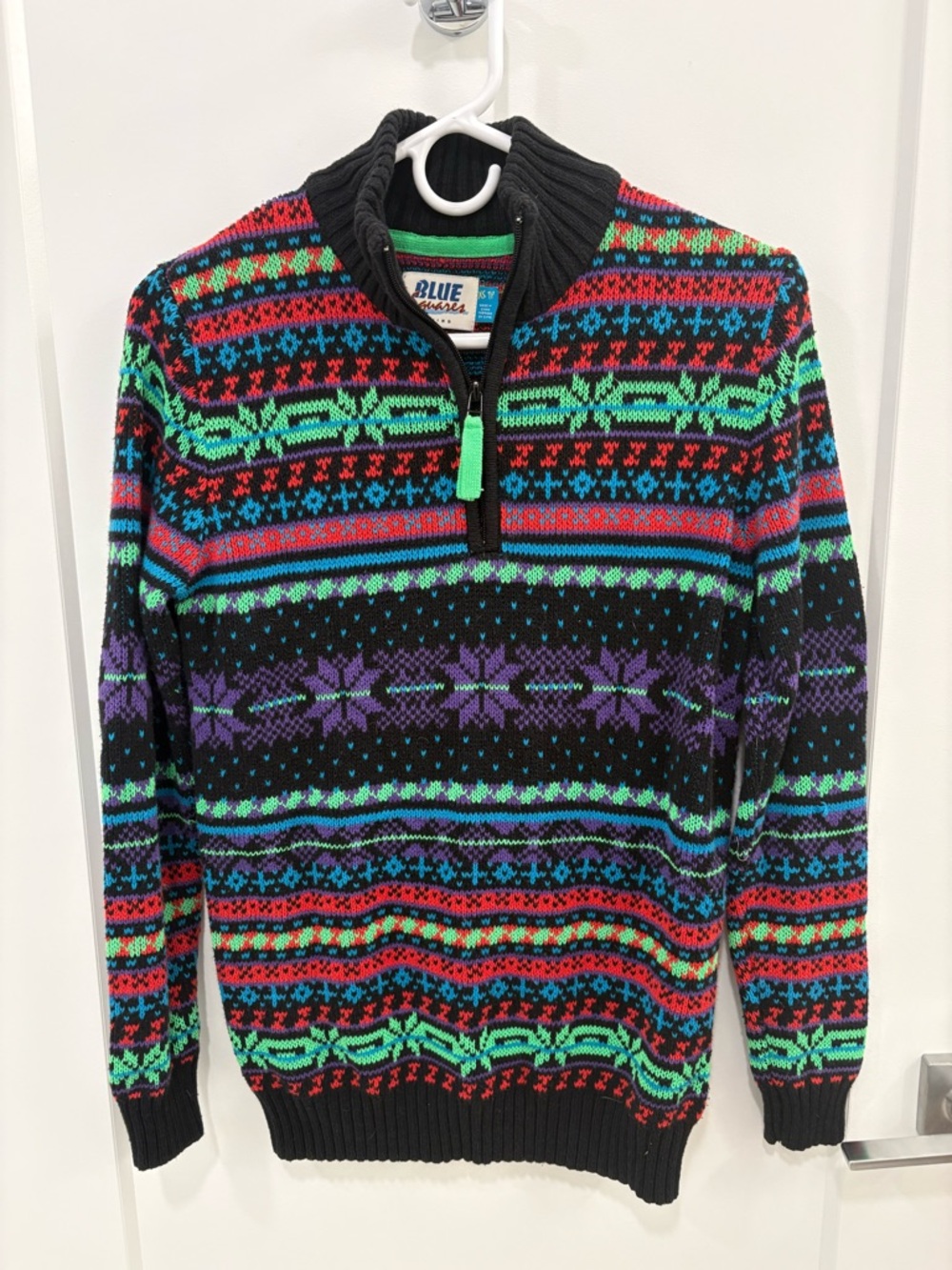 Vintage 90s Geometric Fair Isle Cotton Blend Knit Quarter Zip Ski Sweater XS